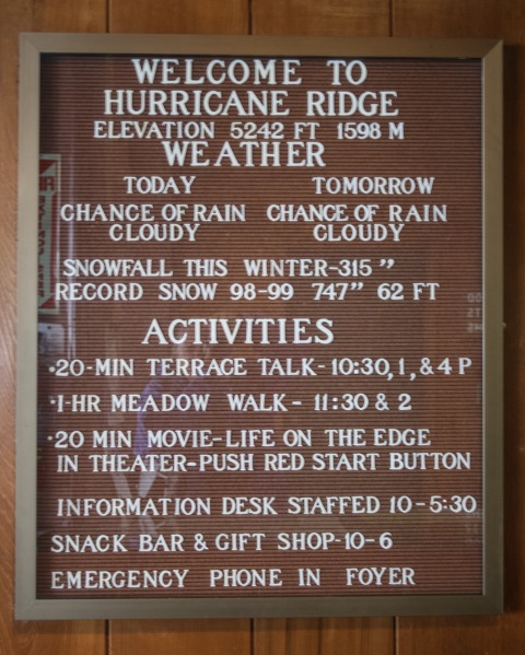 Sign at the Hurricane Ridge Visitors' Center